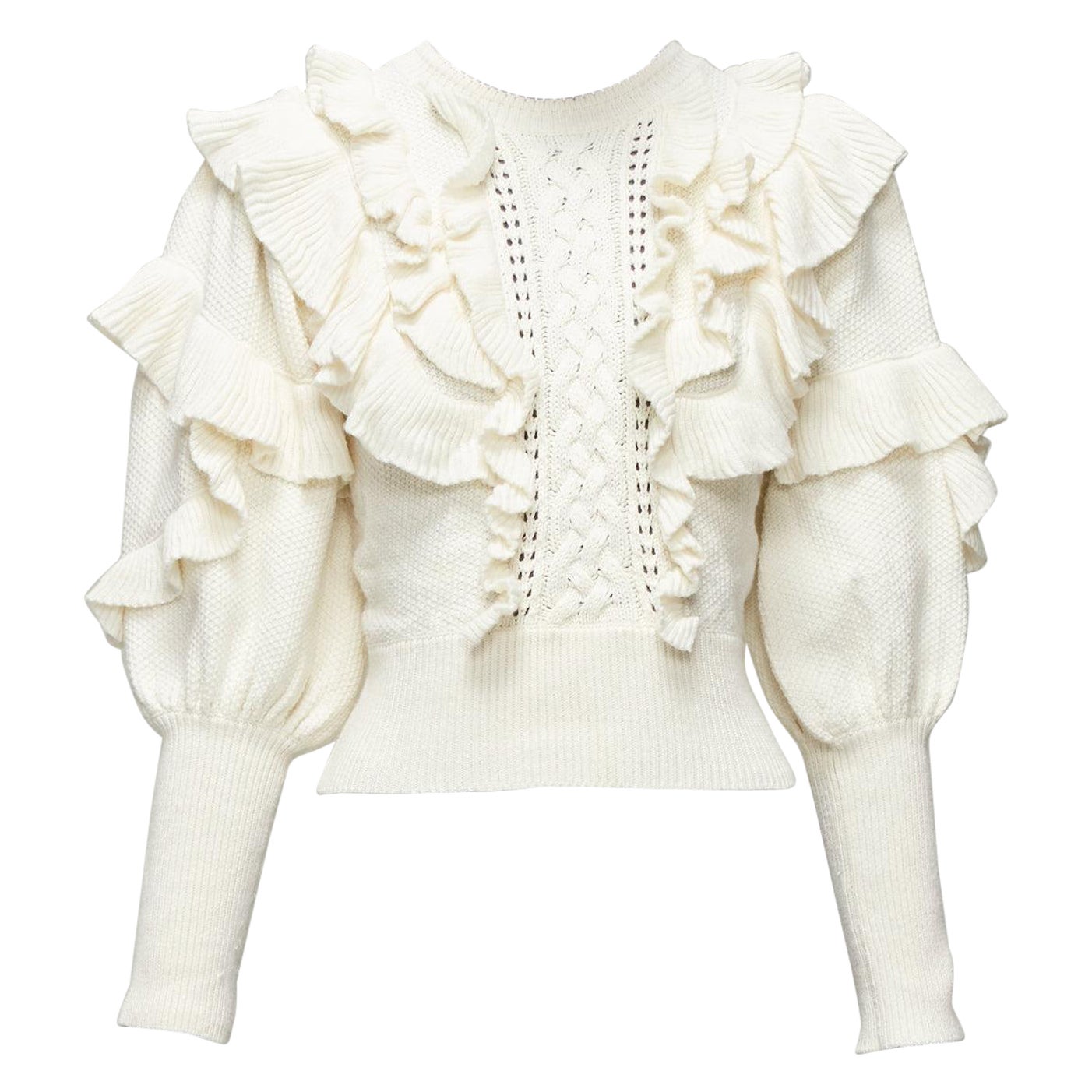 ZIMMERMANN cremefarbene Baumwolle creme Botanica Rüschenpullover aus Baumwolle US0 XS