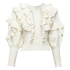 ZIMMERMANN cremefarbene Baumwolle creme Botanica Rüschenpullover aus Baumwolle US0 XS