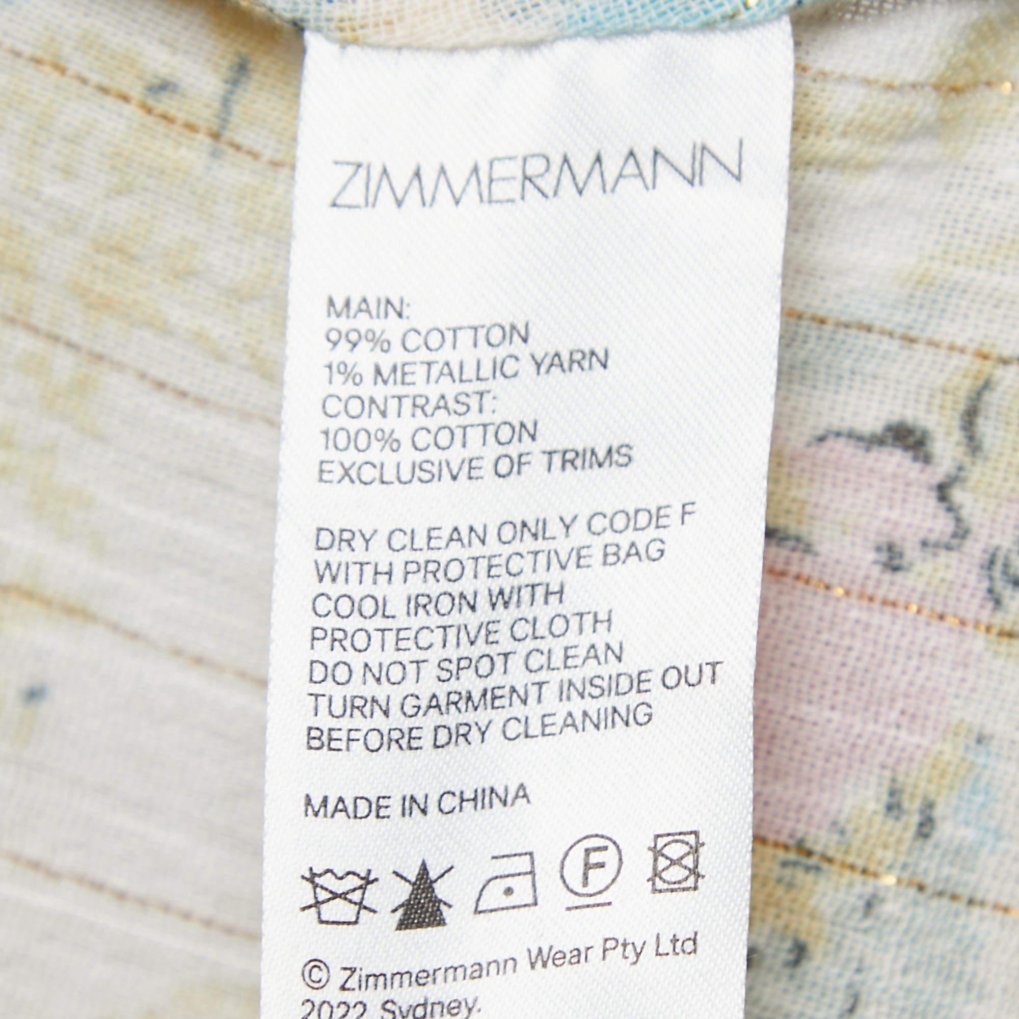 Zimmermann Cream Floral Printed Cotton Tiered Midi Dress M In New Condition In Dubai, Al Qouz 2