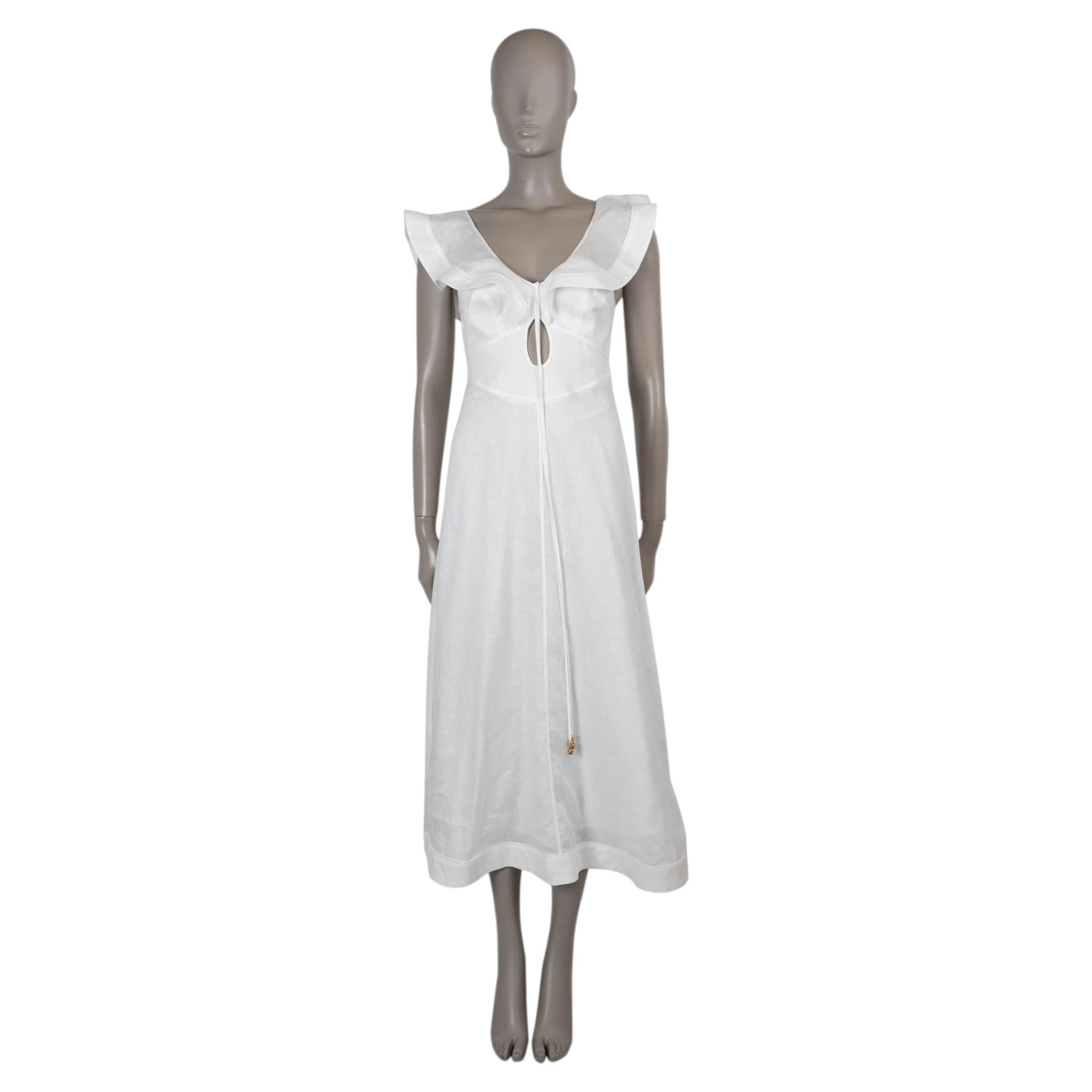 ZIMMERMANN cream linen 2023 RHIANNON FLUTTER MIDI Dress 0 XS