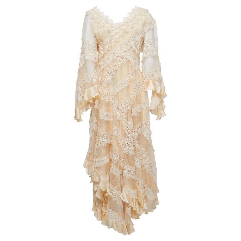 open lace back dress 1970s Star Sequin Appliqué Peach Organza Gown Set – Featherstone Vintage
