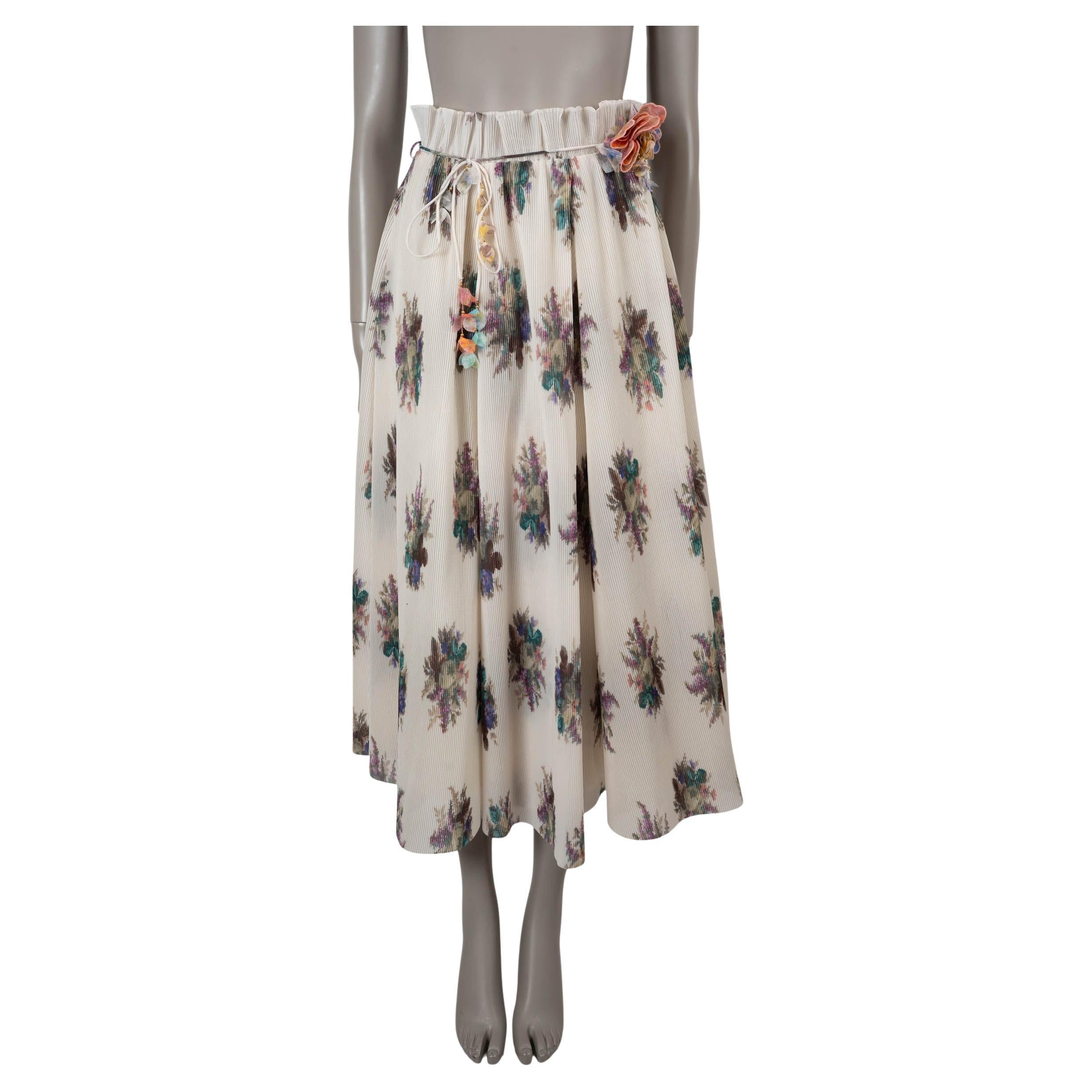 ZIMMERMANN cream polyester 2023 BOUQUET FLORAL PLEATED MIDI Skirt 8 M