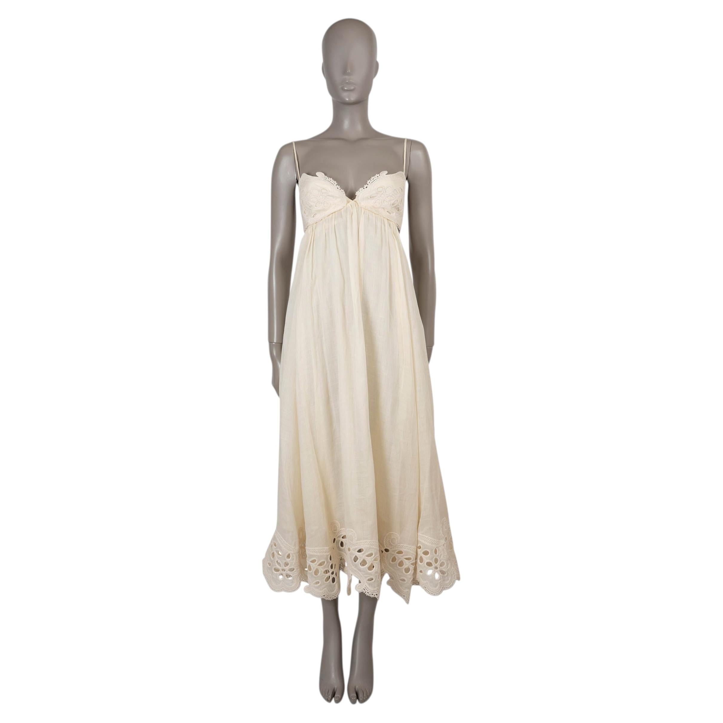ZIMMERMANN cream ramie 2025 COCO EMBROIEDRED LACE MAXI Dress 0 XS