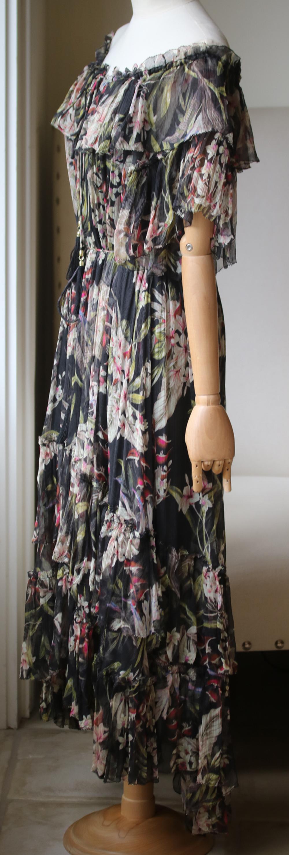 Black Zimmermann Curacao Off-the-Shoulder Printed Silk Dress 