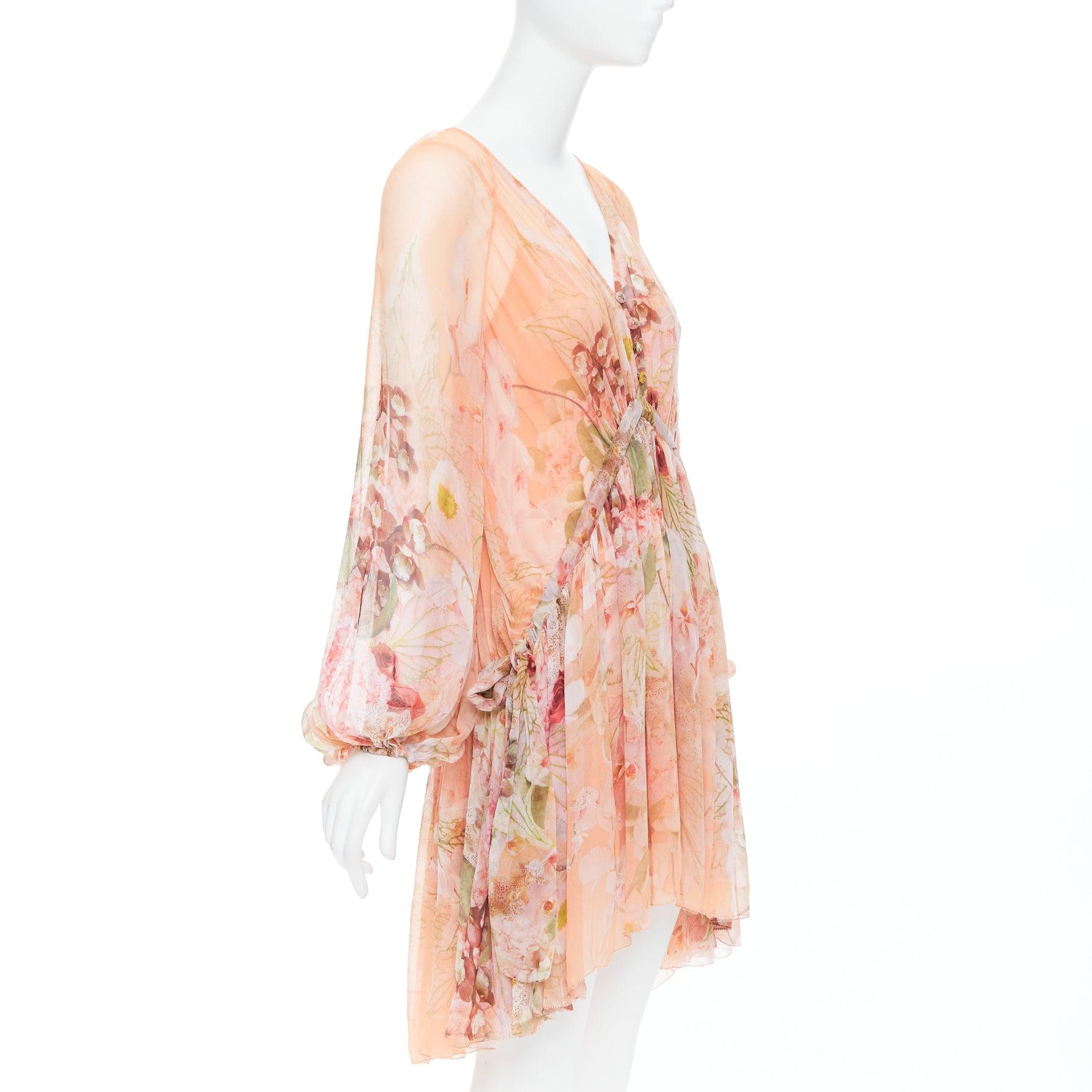 Beige Zimmermann Ballerina Blush Garden rosa con stampa floreale e maniche a sbuffo increspate in vita in vendita