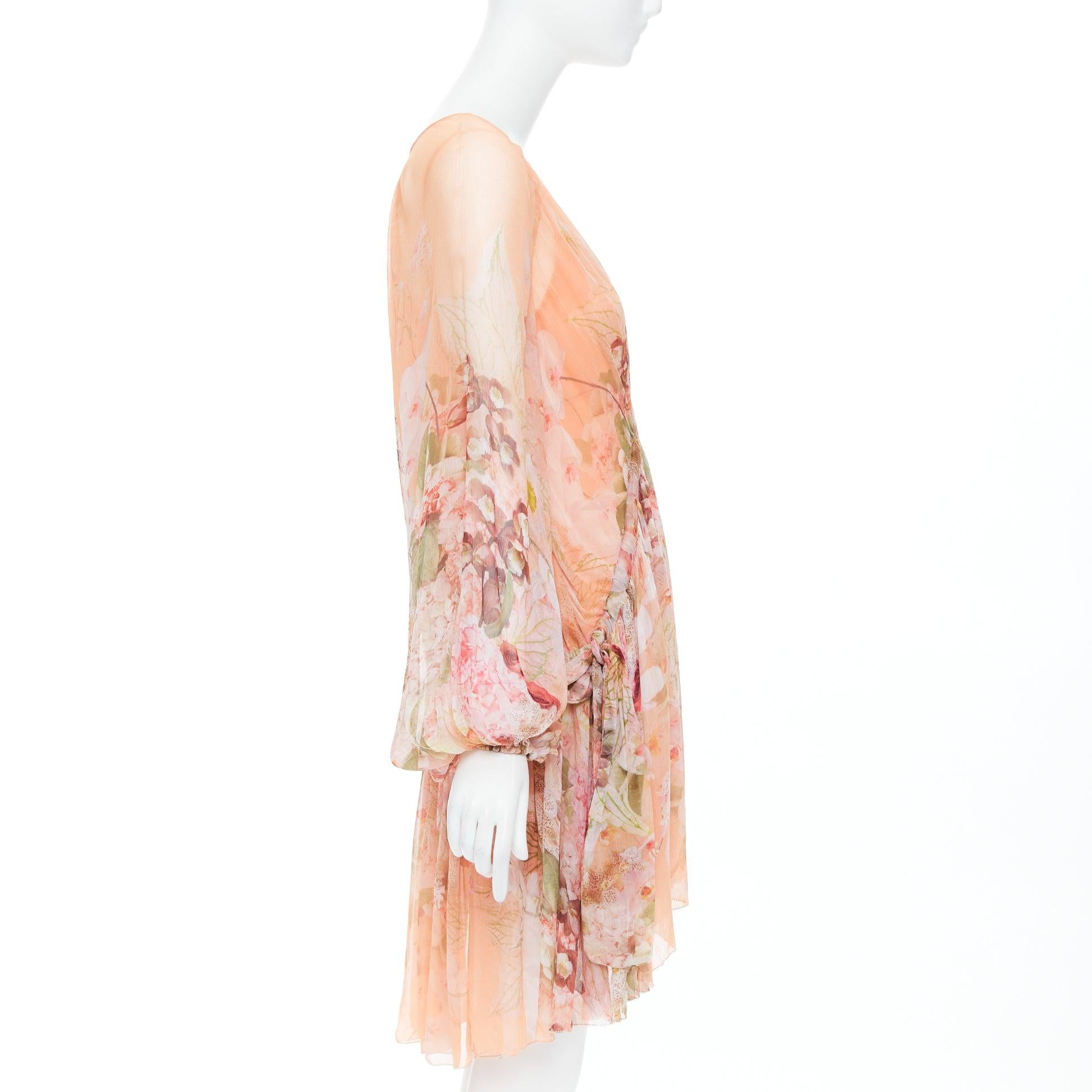 Zimmermann Ballerina Blush Garden rosa con stampa floreale e maniche a sbuffo increspate in vita In condizioni ottime in vendita a Hong Kong, NT