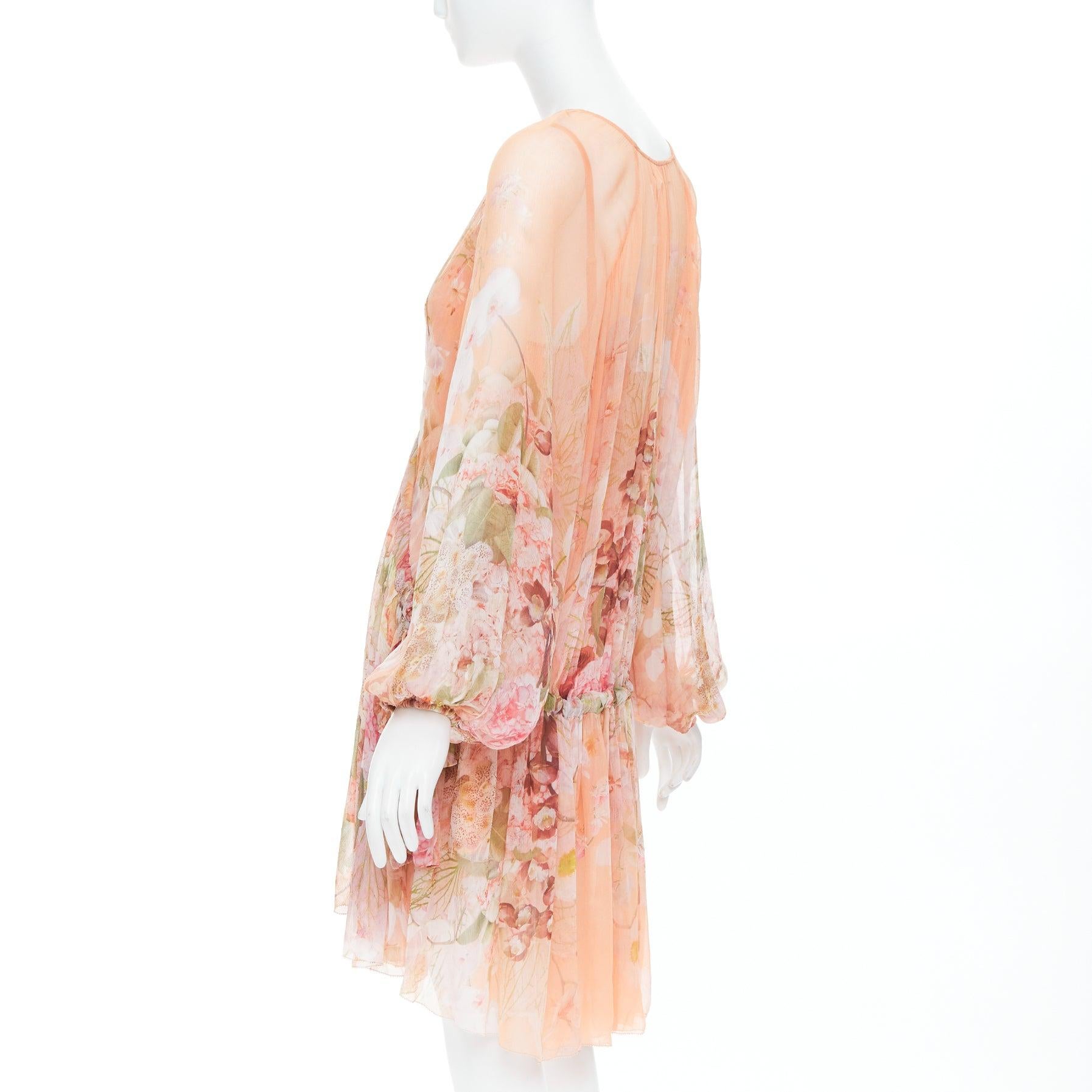 Zimmermann Ballerina Blush Garden rosa con stampa floreale e maniche a sbuffo increspate in vita in vendita 1