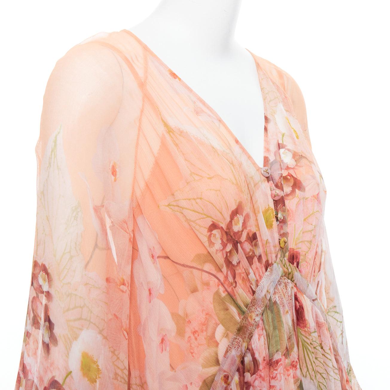Zimmermann Ballerina Blush Garden rosa con stampa floreale e maniche a sbuffo increspate in vita in vendita 2