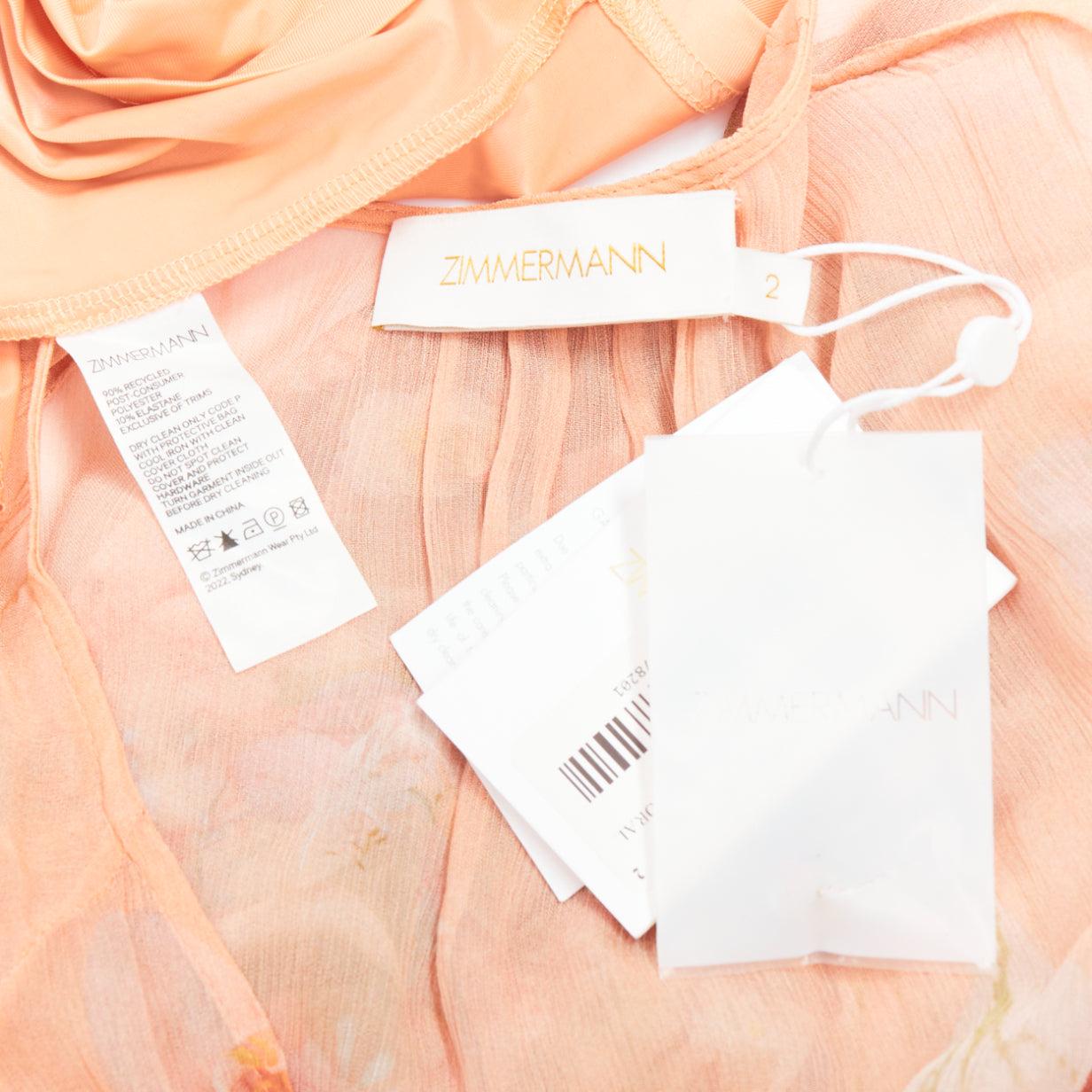 Zimmermann Ballerina Blush Garden rosa con stampa floreale e maniche a sbuffo increspate in vita in vendita 3