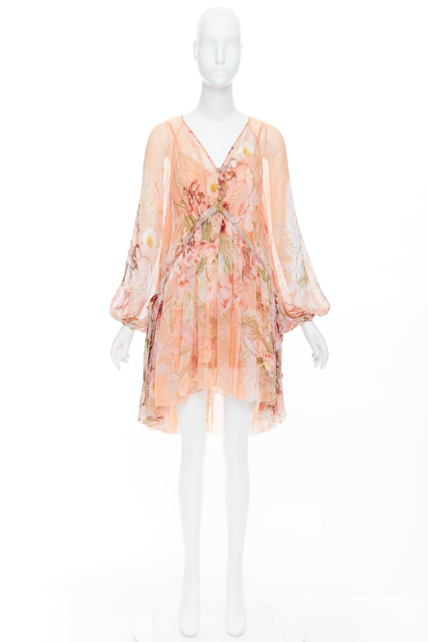 Zimmermann Ballerina Blush Garden rosa con stampa floreale e maniche a sbuffo increspate in vita in vendita 4