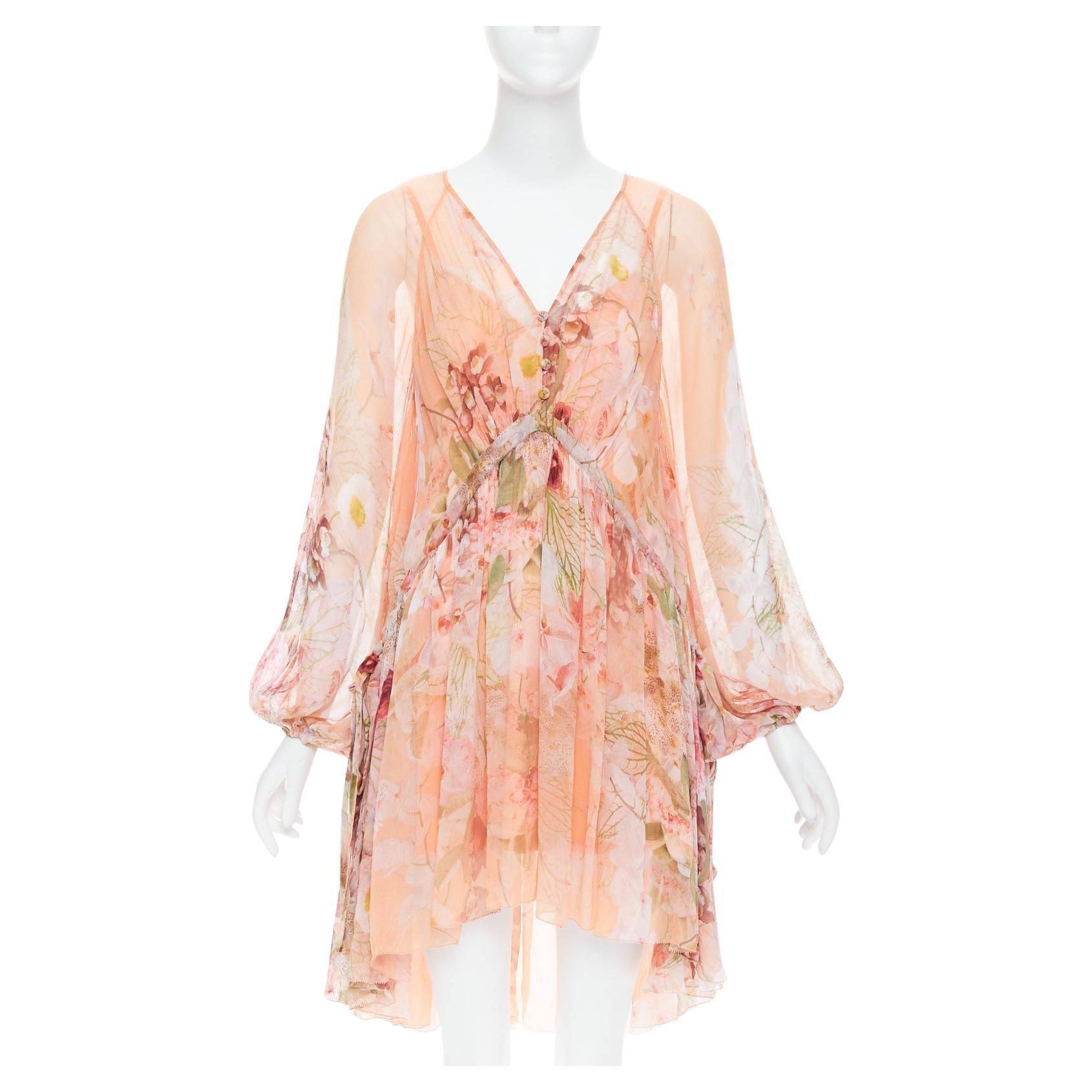 Zimmermann Ballerina Blush Garden rosa con stampa floreale e maniche a sbuffo increspate in vita in vendita