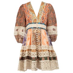 Zimmermann Devi Spliced Billow Linen Mini Dress Size M