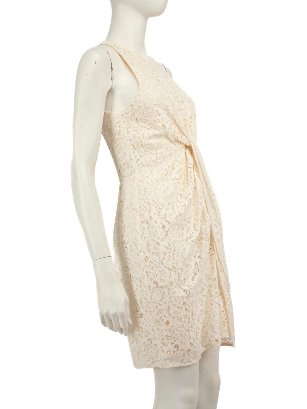 CONDITION is Never worn, with tags. No visible wear to the dress is evident on this new Zimmermann designer resale item.
 
 Details
 Ecru
 Cotton
 Dress
 Knee length
 Sleeveless
 Floral lace pattern
 Drape Detail
 Round neck
 Back zip fastening
 
 
