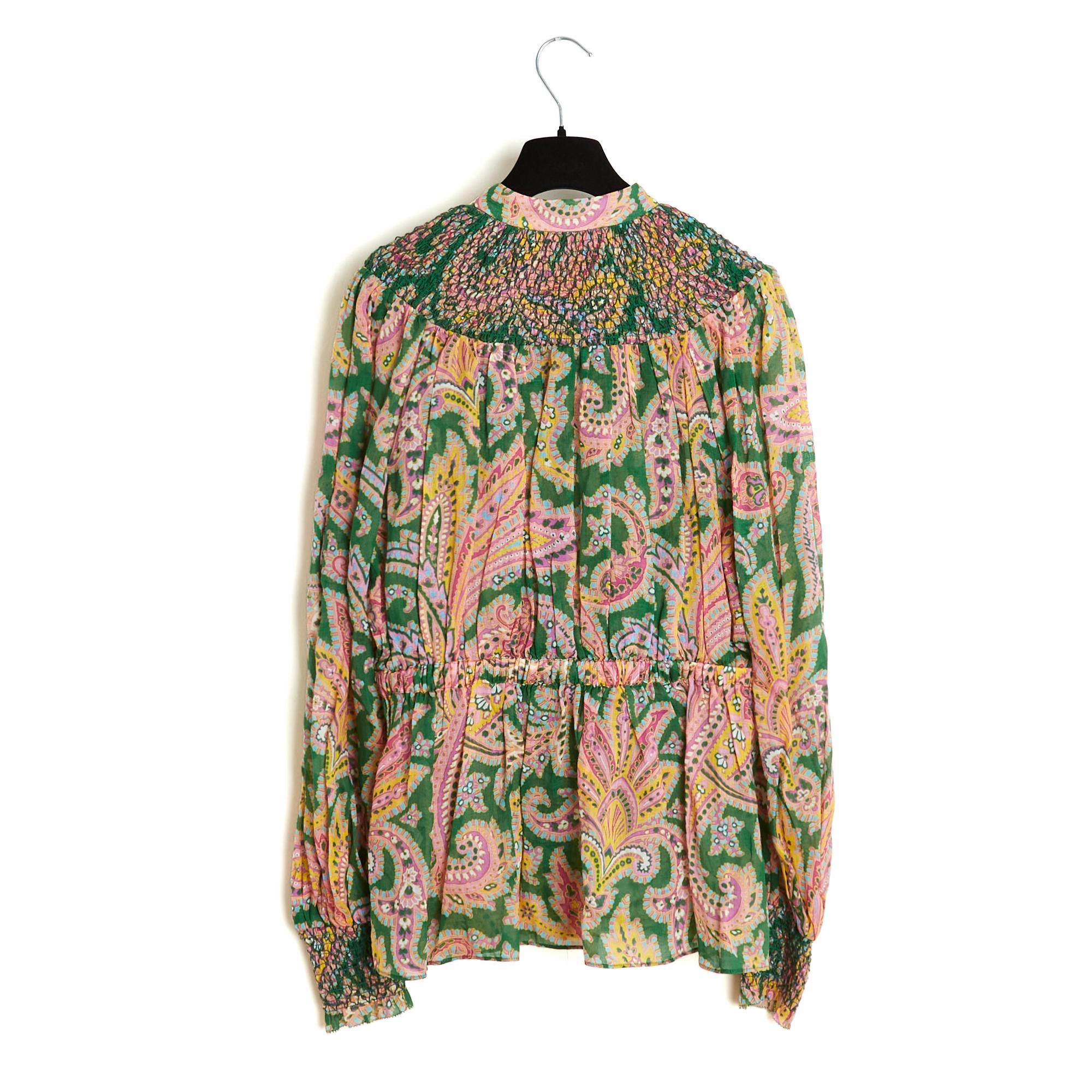 Zimmermann Ensemble Bluse Pantaon FR40 Grün Rosa Leinen Set Top Hose UK12 US10 im Angebot 1