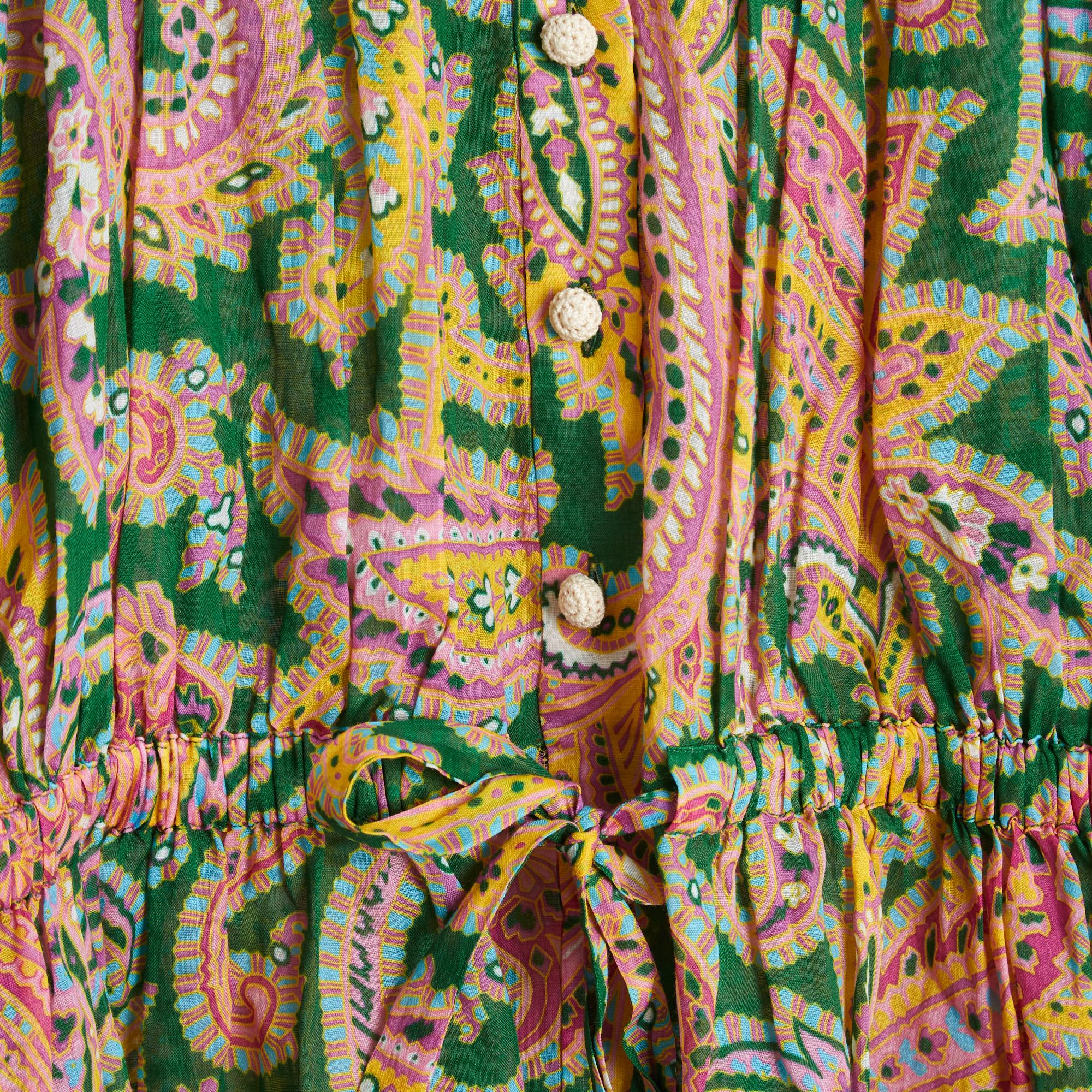 Zimmermann Ensemble Bluse Pantaon FR40 Grün Rosa Leinen Set Top Hose UK12 US10 im Angebot 2