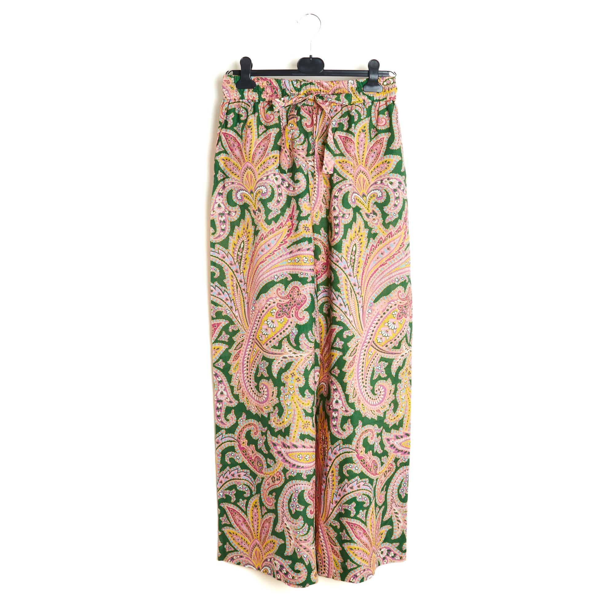 Zimmermann Ensemble Bluse Pantaon FR40 Grün Rosa Leinen Set Top Hose UK12 US10 im Angebot 4