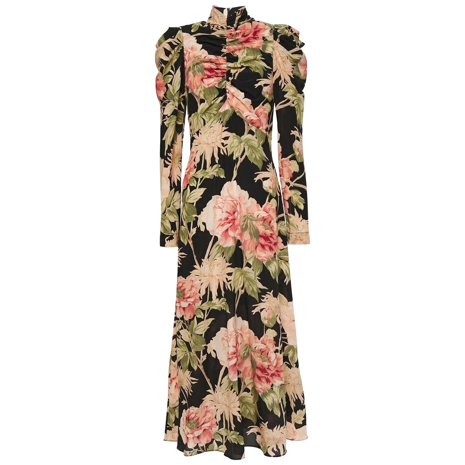 Zimmermann Espionage Ruched Floral Print Stretch Silk Midi Dress