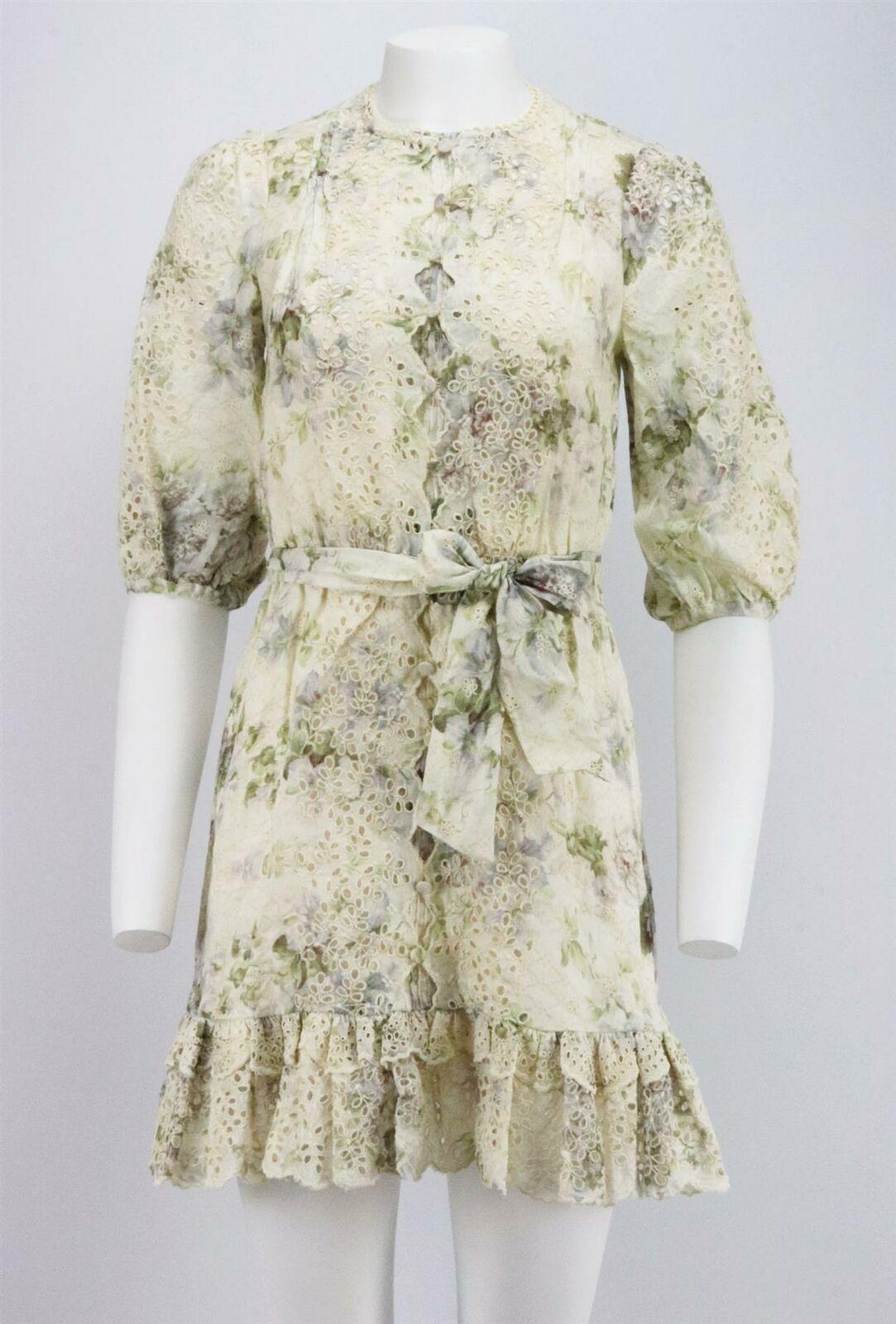 This Zimmermann dress has been cut from multi broderie-anglaise linen, it has a scalloped hem and cinched in elasticated waist with belt that has a button fastening down the front.
Multicoloured broderie-anglaise linen.
Slips on.
100% Linen;