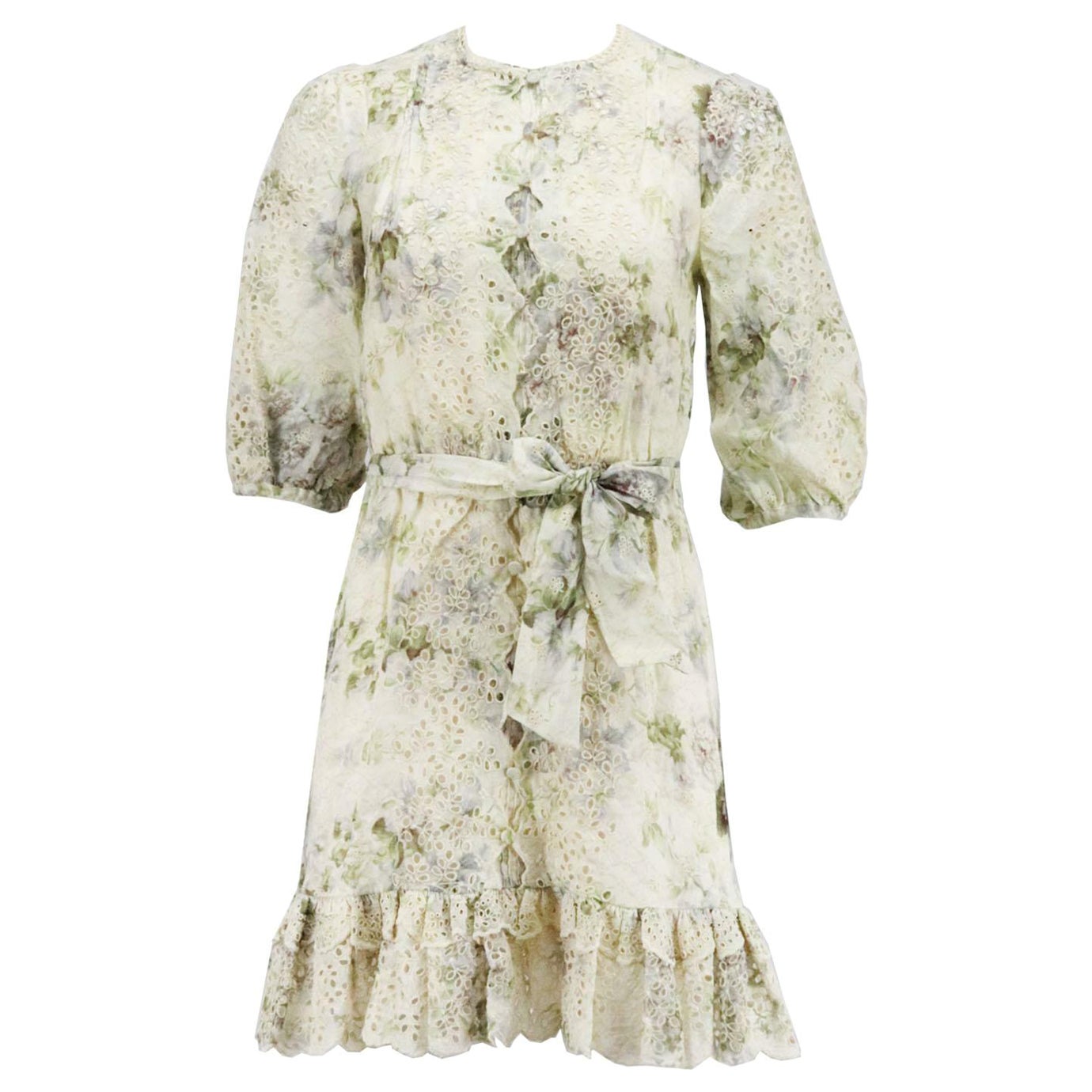 Mini Vestido de Lino con Estampado Floral Broderie Anglaise Zimmermann