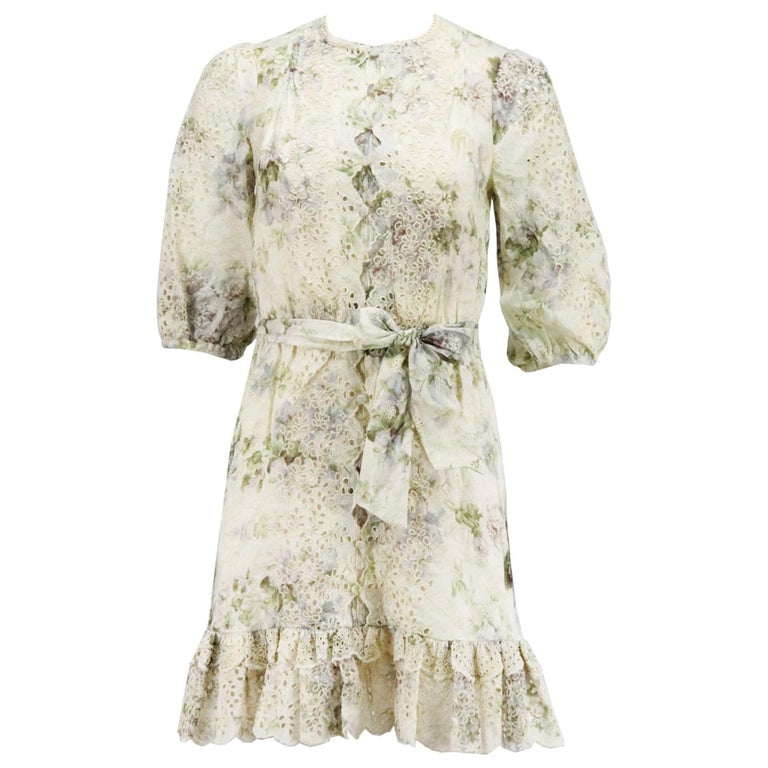 Zimmermann Floral Print Broderie Anglaise Linen Mini Dress UK 8 For Sale at  1stDibs | zimmermann sale uk, zimmermann sale