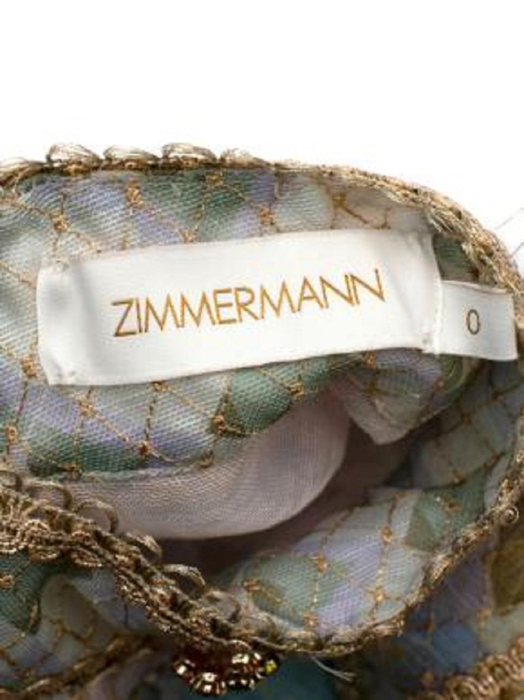 Zimmermann Floral Print & Gold Embellished Linen & Silk Blouse For Sale 5