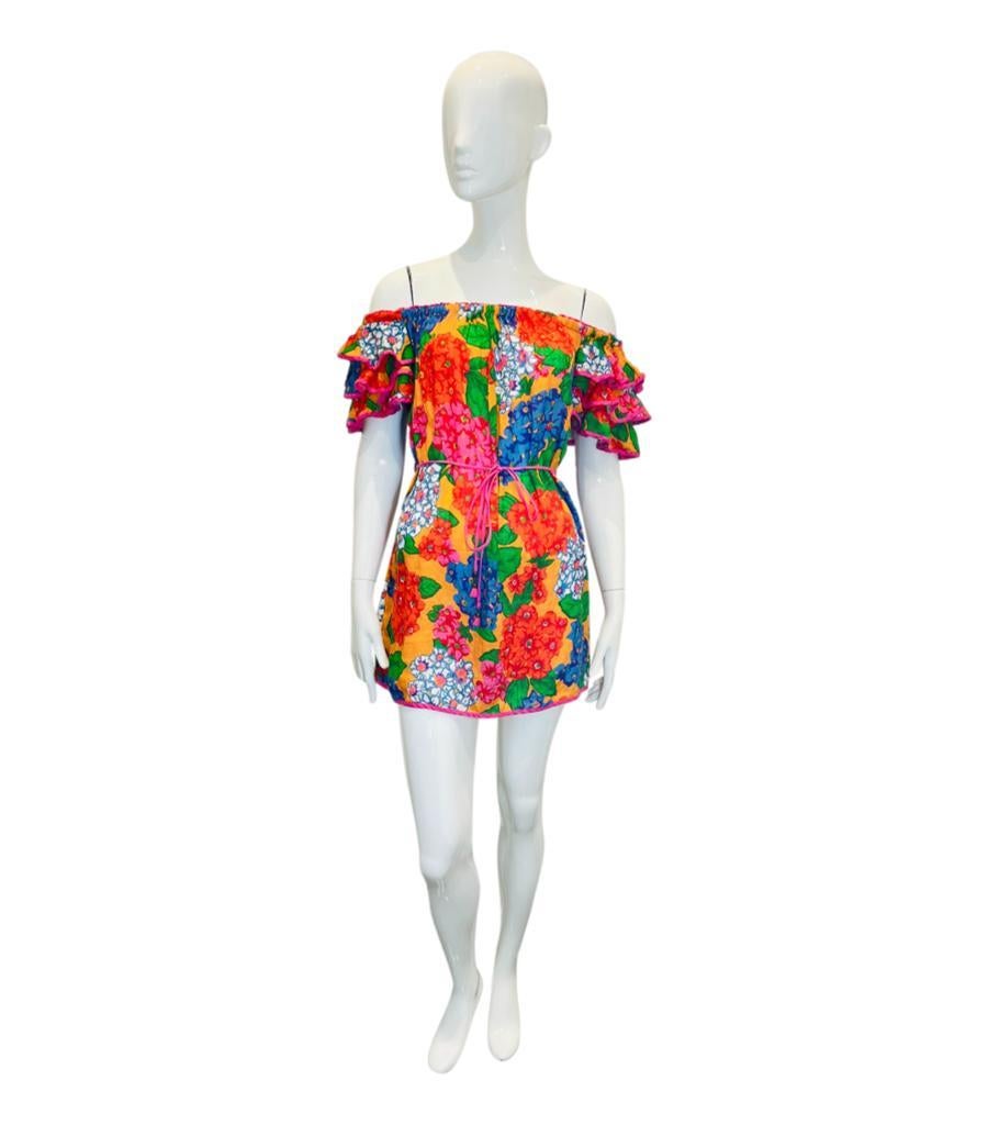 Zimmermann Floral Print Linen Dress
Multicoloured off-shoulder mini dress designed with all-over floral print.
Featuring ruffled short sleeves, flared skirt and self-tie waist. Rrp £360
Size – XS (Label missing but corresponds)
Condition – Very