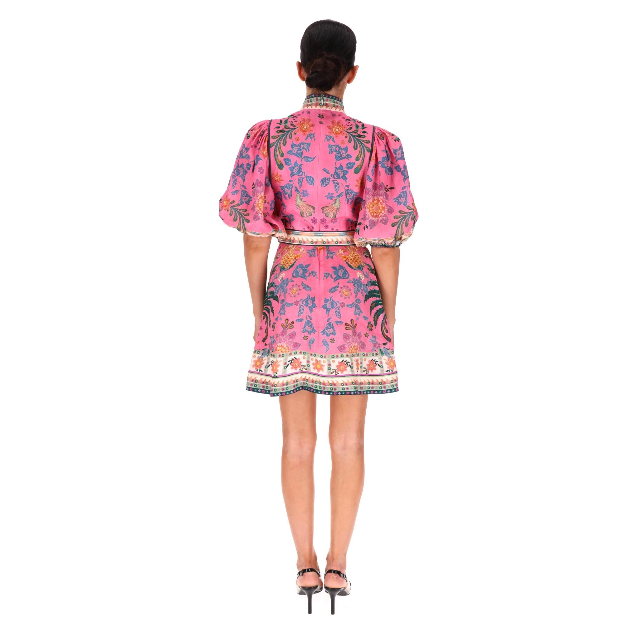Mini Vestido de Lino con Estampado Floral Zimmermann en Excelente Estado en London, GB