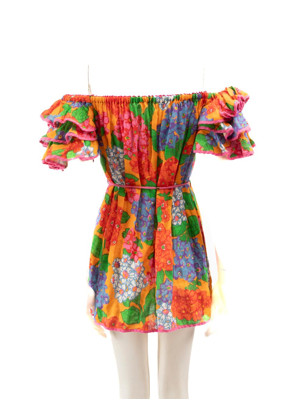 Beige Zimmermann Floral Print Ruch Detail Mini Dress Size S For Sale
