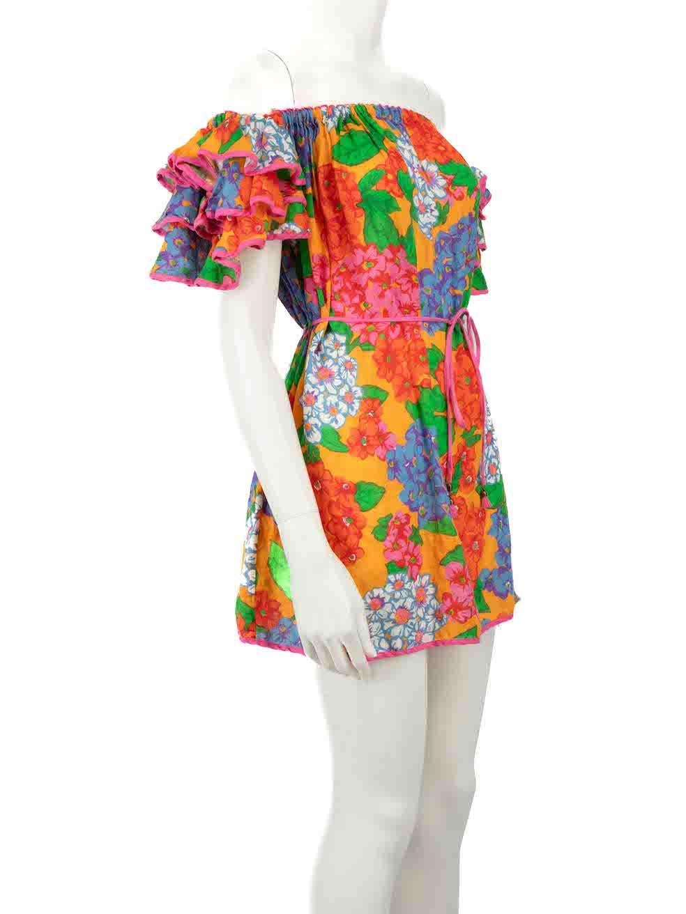 CONDITION is Very good. Minimal wear to dress is evident. Minimal pulls to fabric on the front of this used Zimmermann designer resale item.
 
 
 
 Details
 
 
 Multicolour
 
 Linen
 
 Dress
 
 Floral pattern
 
 Off-the-Shoulder
 
 Short ruffle