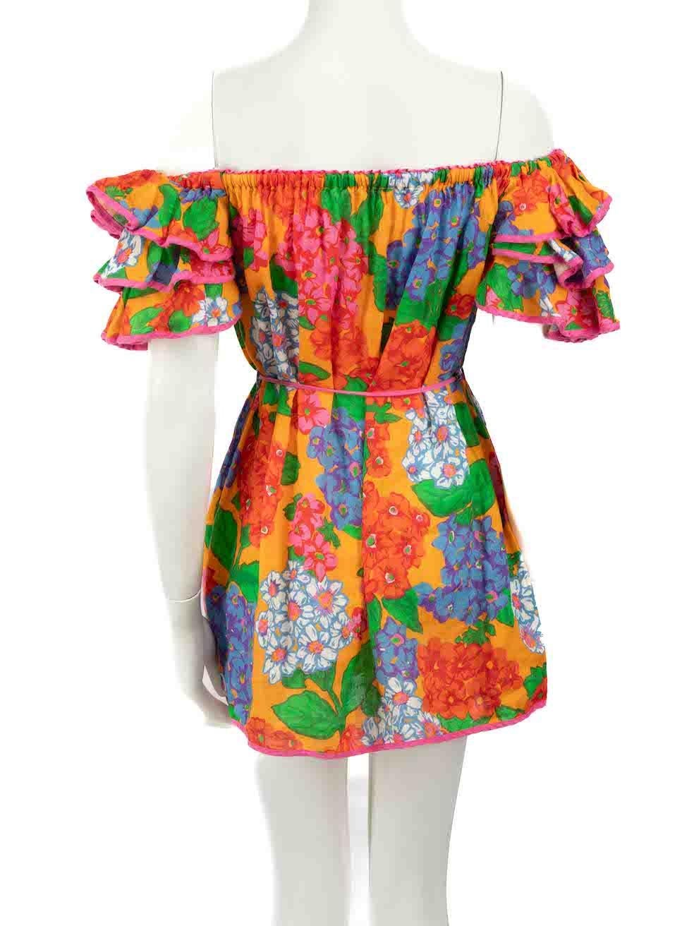 Zimmermann Floral Print Ruffle Sleeve Mini Dress Size XS In Good Condition In London, GB