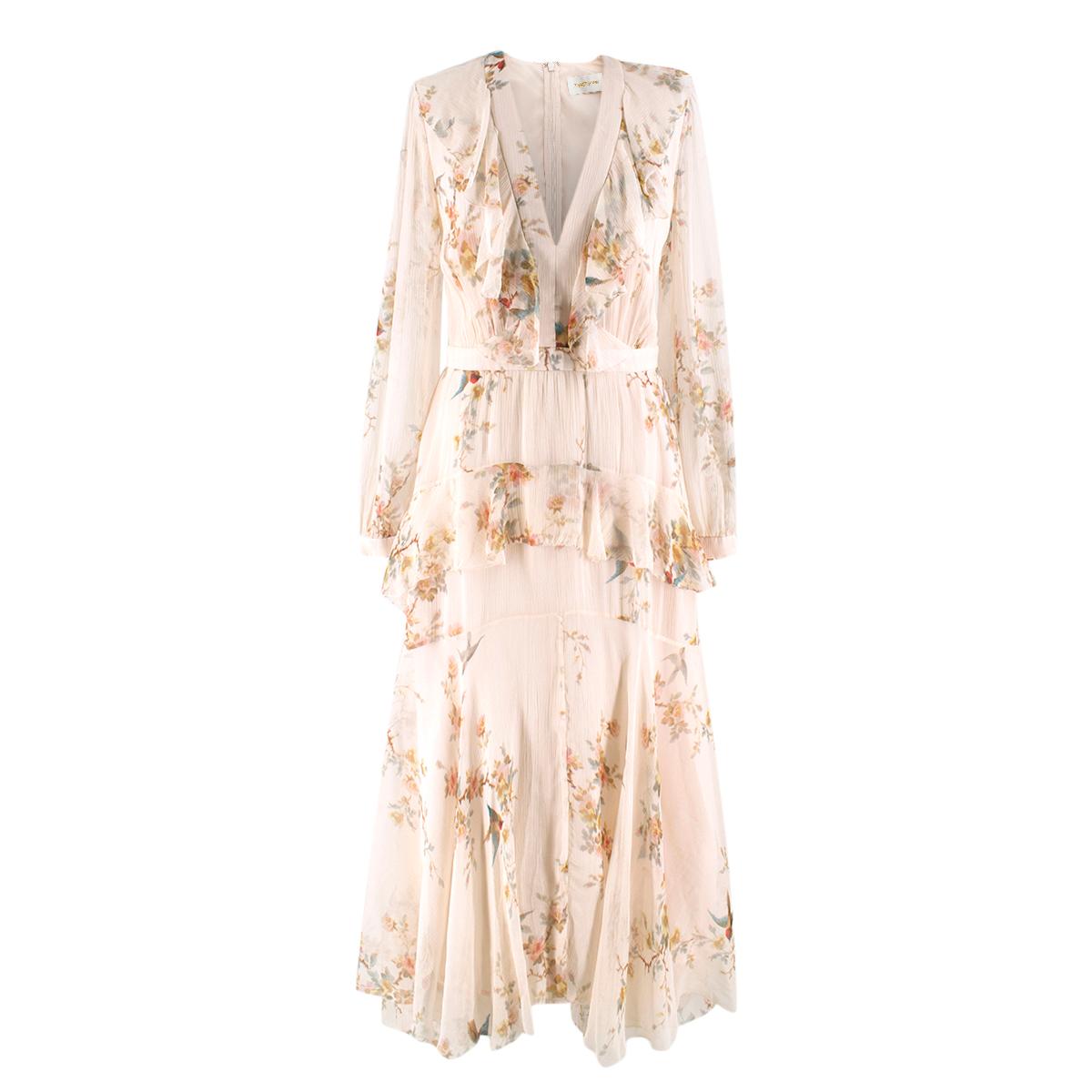 Zimmermann Floral-print Ruffled Silk Maxi Dress Size 1 