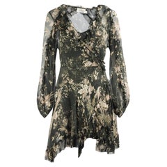 Zimmermann Floral Print Silk Chiffon Wrap Mini Dress Uk 12