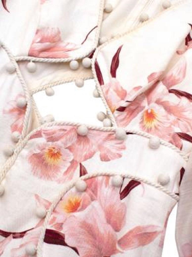 Zimmermann Floral Printed Cream Linen Mini Dress For Sale 3