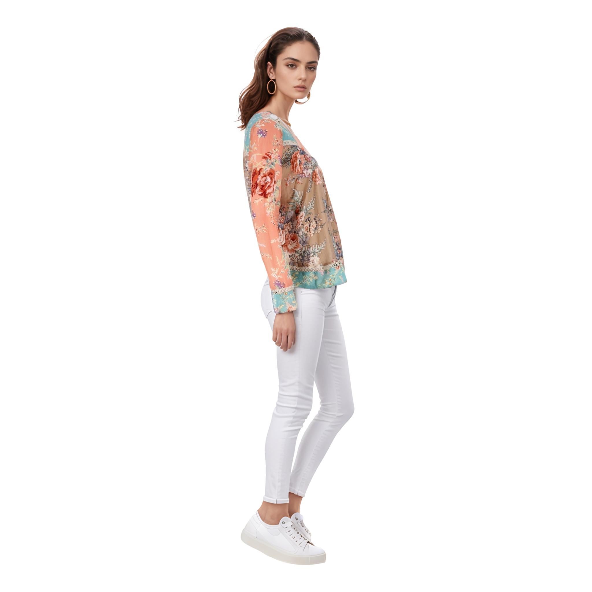 Beige Zimmermann Floral Silk &  Cotton Top For Sale