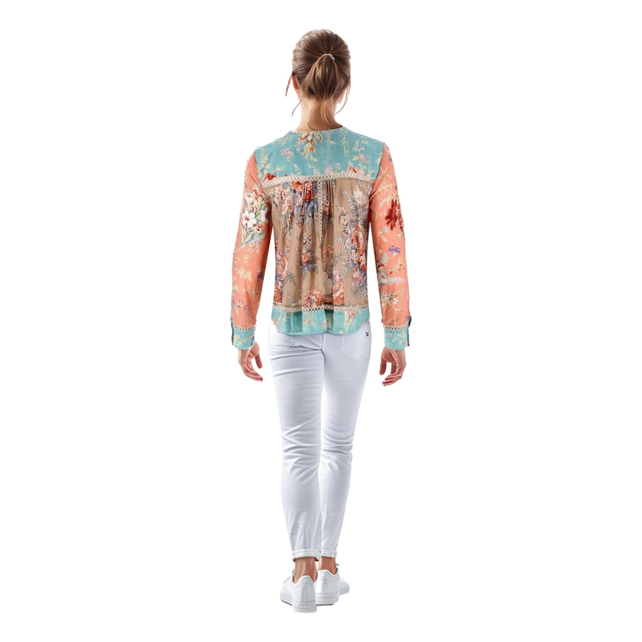 Zimmermann Floral Silk &  Cotton Top In Excellent Condition For Sale In London, GB