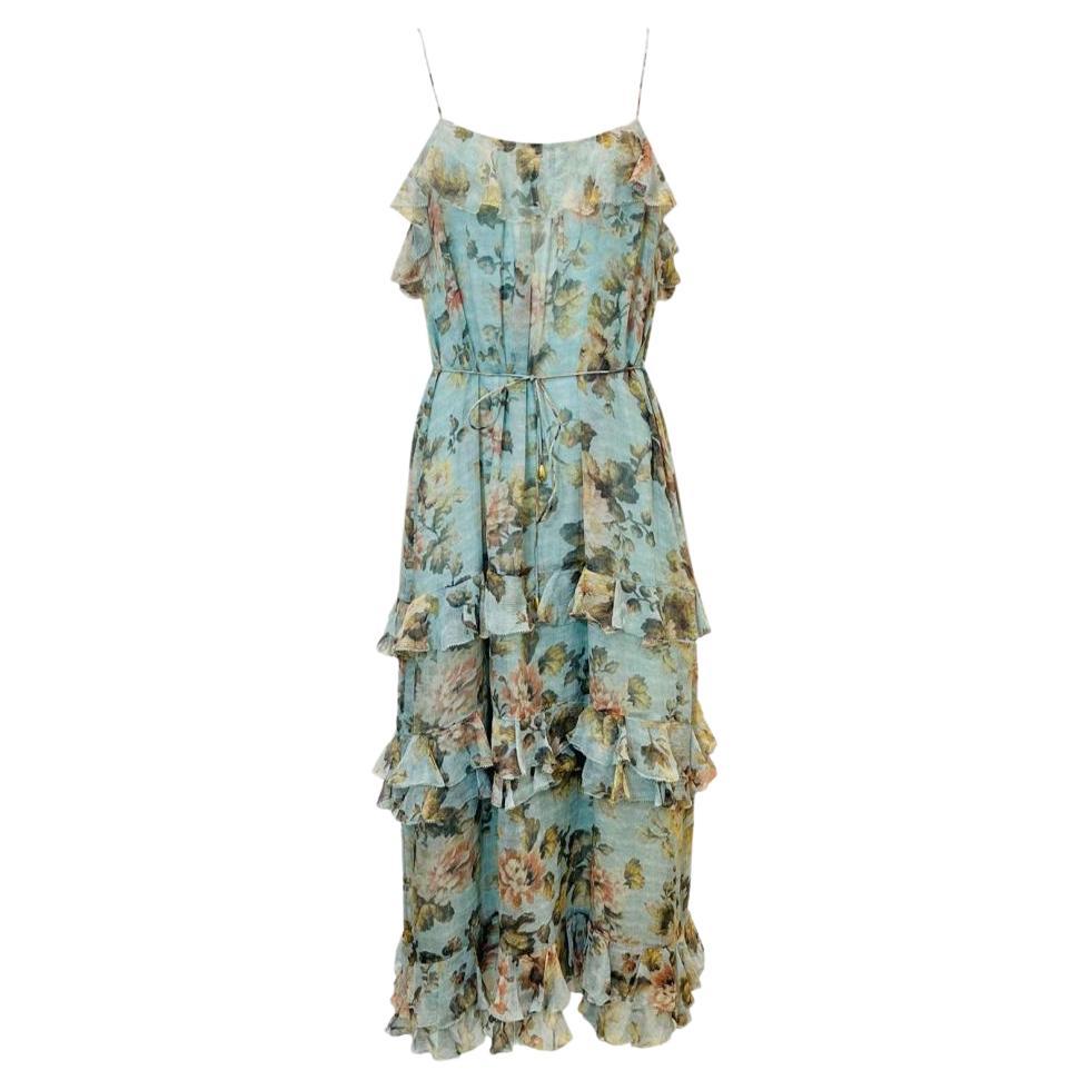Zimmermann Frill Tiered Silk Dress For Sale