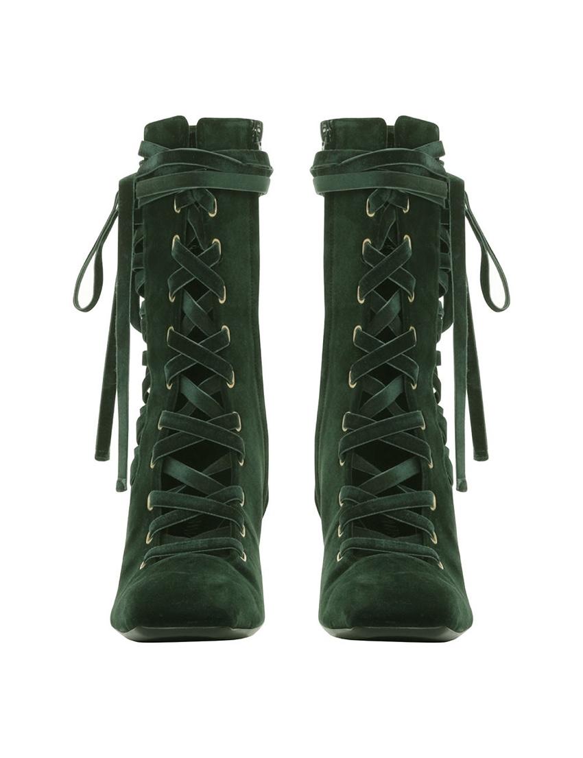 Bottes à lacets en velours vert Zimmermann 

- Collection automne 2020
- Superbe vert émeraude 
- Velours luxueux extrêmement doux
- Fermeture à lacets sur le devant 
- Bretelles croisées sur les côtés 
- Orteils carrés  
- Fermeture à glissière sur