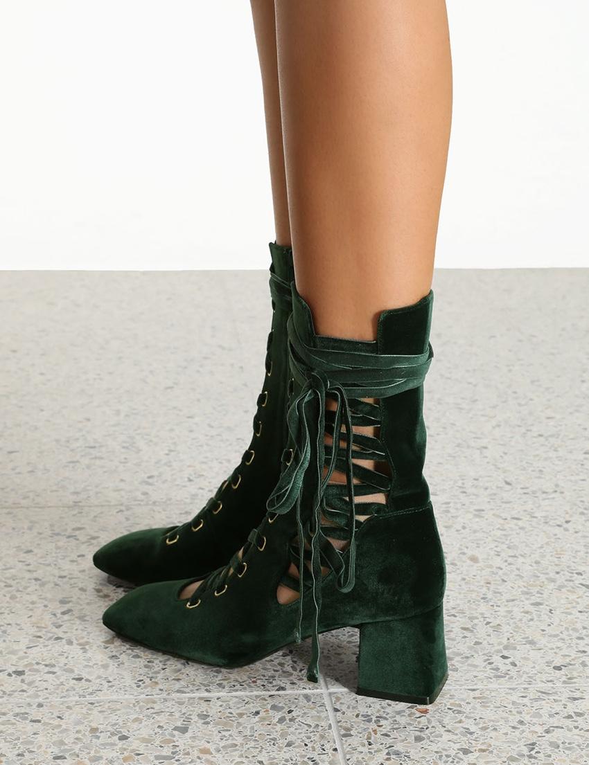 velvet lace up boots