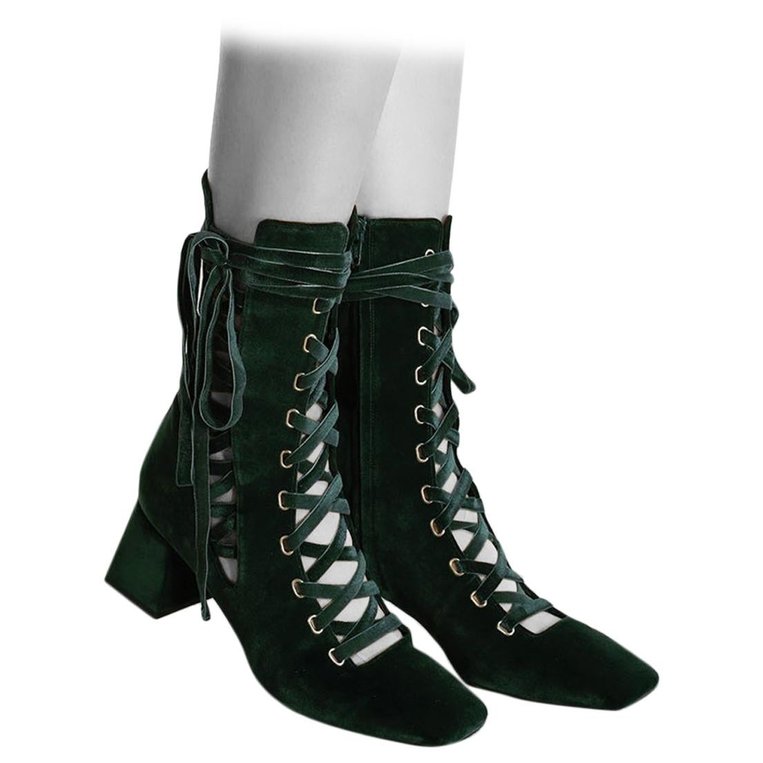 Zimmermann FW20 Green Velvet Lace-up Boots - Size EU 41