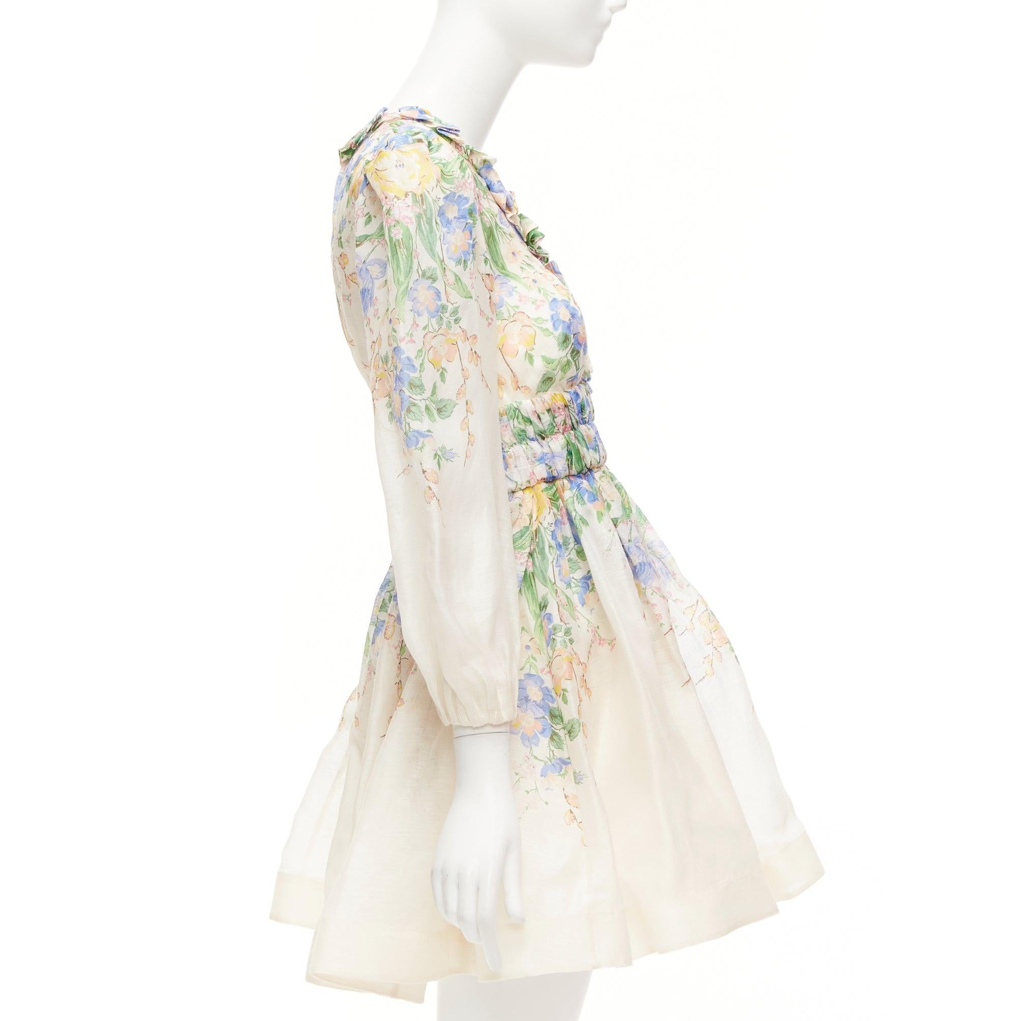 ZIMMERMANN Garden Floral Pinkes Kleid aus Seide und Leinen mit kurzen Ärmeln und Blumenmuster AU1 M im Zustand „Neu“ im Angebot in Hong Kong, NT