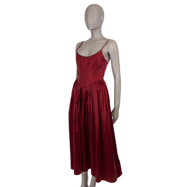 ZIMMERMANN Garnet burgundy silk 2024 CORSET SATIN MIDI Dress 0 XS
