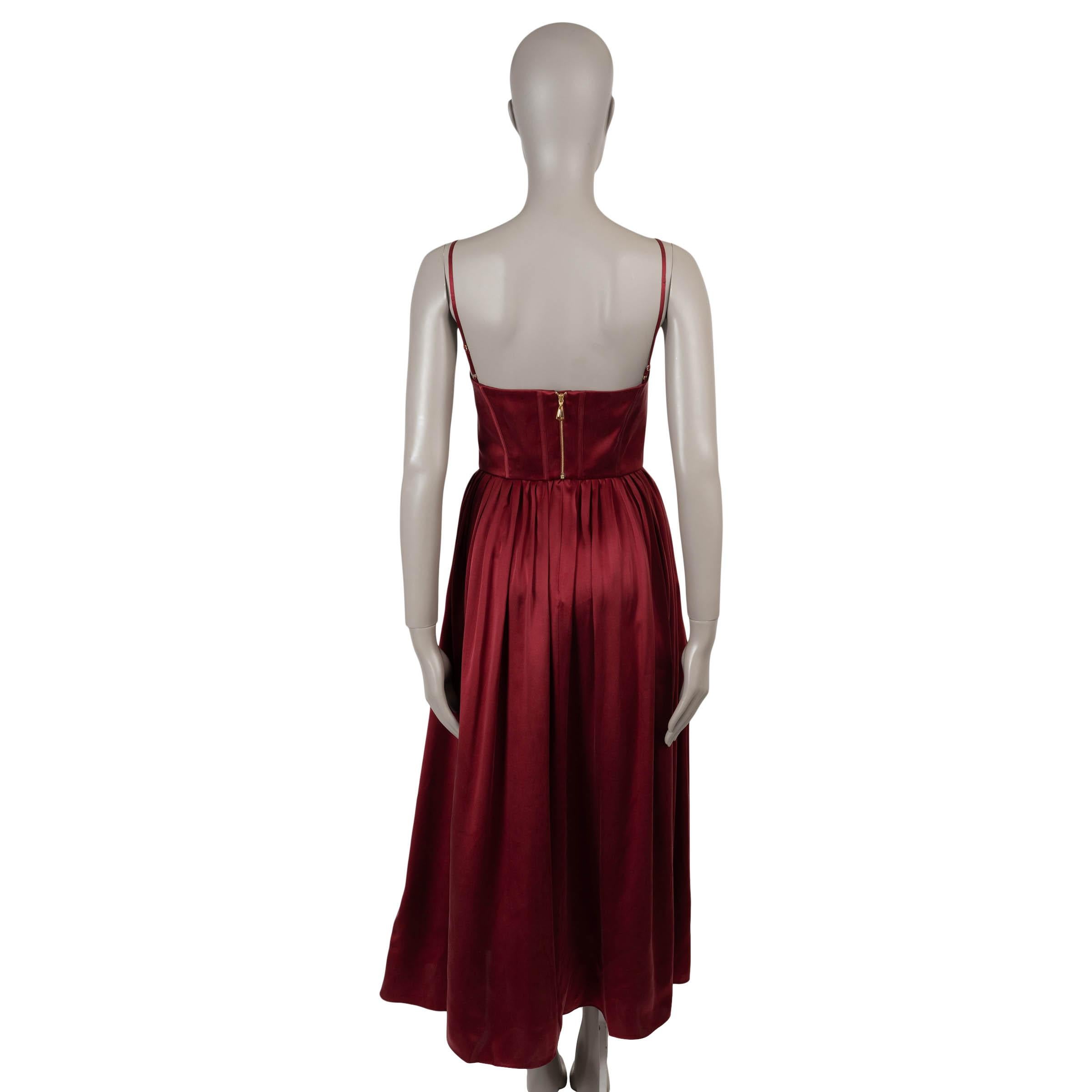 Rouge Zimmermann Garnet burgundy silk 2024 CORSET SATIN MIDI Dress 0 XS en vente