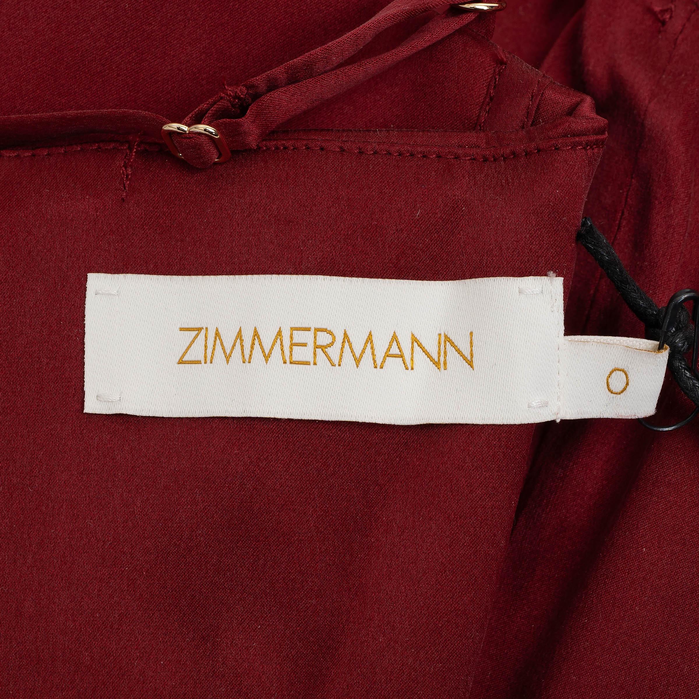 Zimmermann Garnet burgundy silk 2024 CORSET SATIN MIDI Dress 0 XS en vente 1