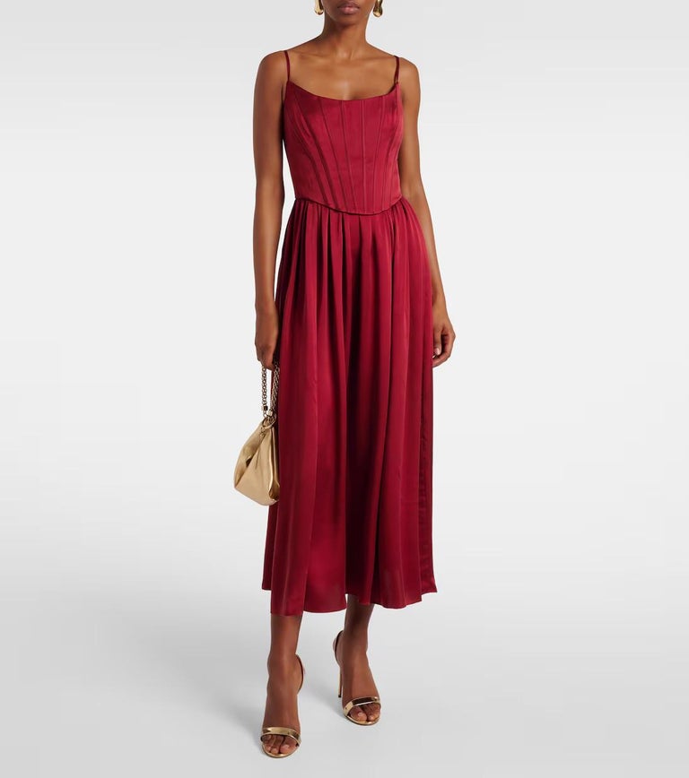 ZIMMERMANN Garnet burgundy silk 2024 CORSET SATIN MIDI Dress 0 XS For Sale  at 1stDibs