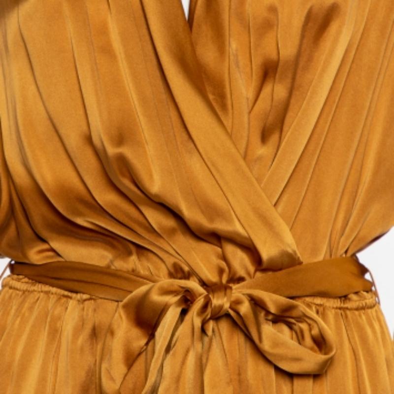 Zimmermann Gold Satin Faux Wrap Belted Playsuit L In Excellent Condition For Sale In Dubai, Al Qouz 2