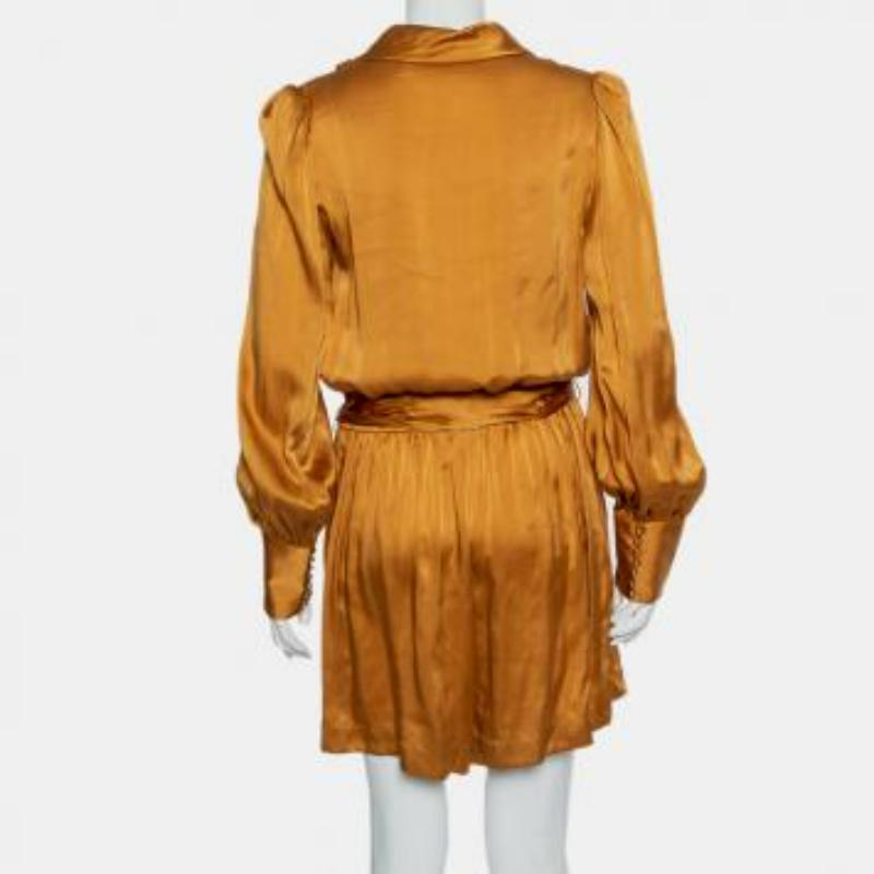 Women's Zimmermann Gold Satin Faux Wrap Belted Playsuit L For Sale