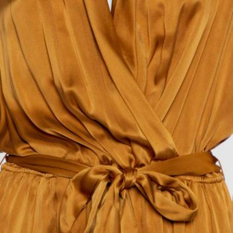 Zimmermann Gold Satin Faux Wrap Belted Playsuit L For Sale 3