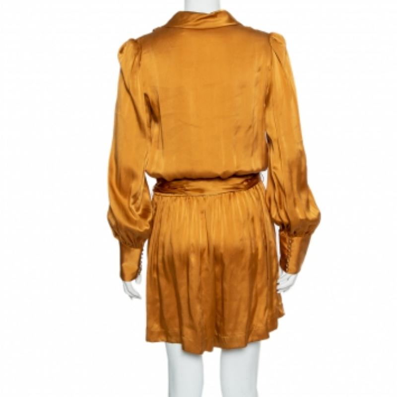Zimmermann Gold Satin Faux Wrap Belted Playsuit L For Sale 4