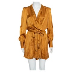 Zimmermann Gold Satin Faux Wrap Belted Playsuit L
