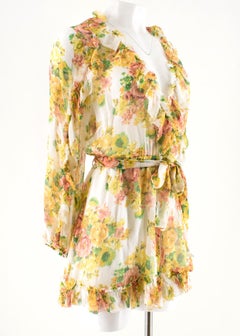 Zimmermann Golden Ruffled Silk-georgette Playsuit Size 1